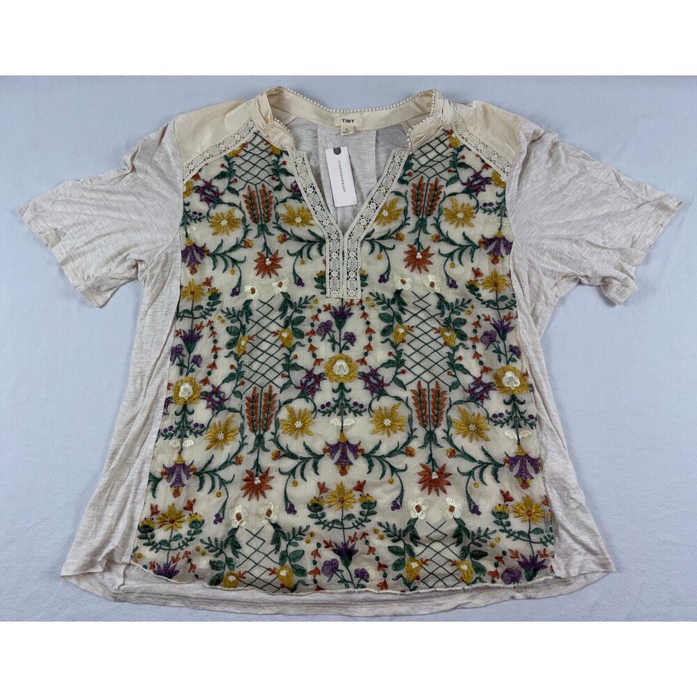 Anthropologie TINY Embroidered Tee Women L NWT